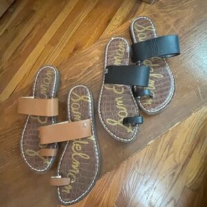 Two pairs of Sam Edelman Sandlas.  Smoke free home. Colors are Tan and Black.